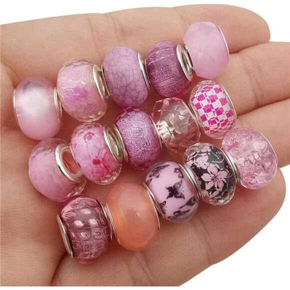 50pcs Pink European Large Hole Beads Resin Rhinestone Metal Spacer Charms DIY Je - Picture 5 of 7